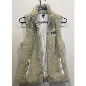 Patagonia Deep Pile Fleece Vest Full Zip Oatmeal & White Women's Sz Med